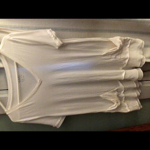 Logo by Lori Goldstein White Short sleeved Tunic with chiffon trim Large Petite - Picture 2 of 7